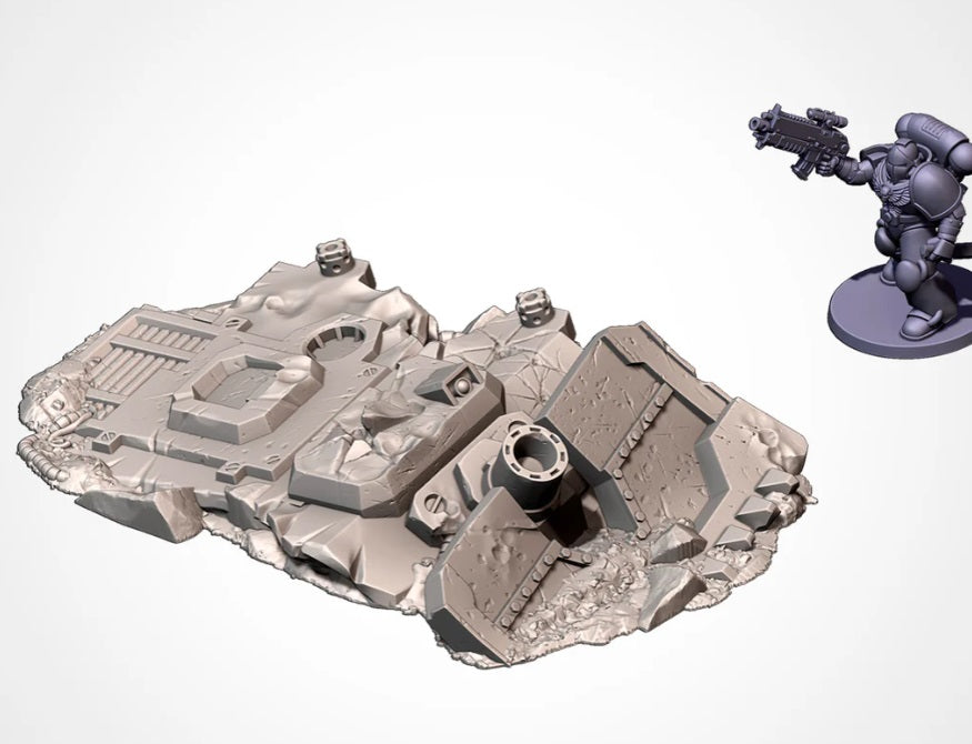 Destroyed sunken artillery tank